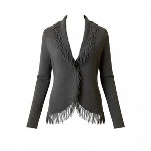 Susan Bristol Women's Gray Fringe Cardigan Sweater Boho Chic Hippie Size M